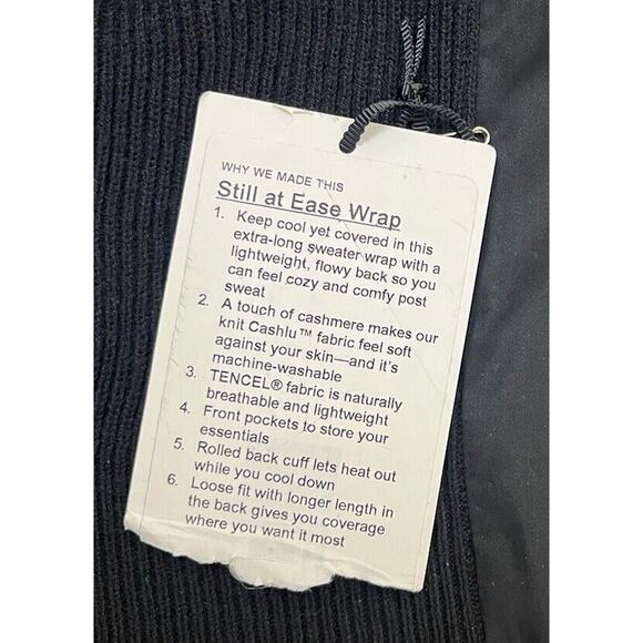 Lululemon Still At Ease Wrap Black Knit Cashlu Open Front Cardigan Size 12 NEW - Picture 9 of 9